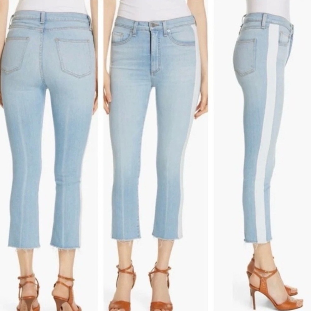 Veronica Beard Carly Kick Flare High Rise Jeans with Tuxedo Stripe